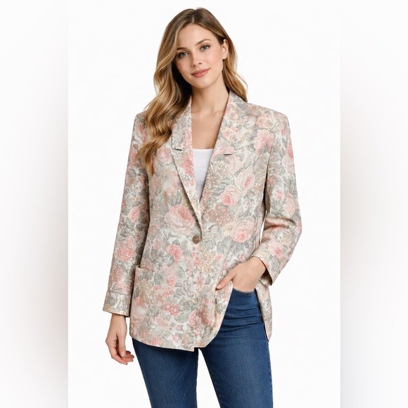 Vintage Jackets & Blazers - Vintage Cottagecore Floral Blazer Women’s Romantic Jacket